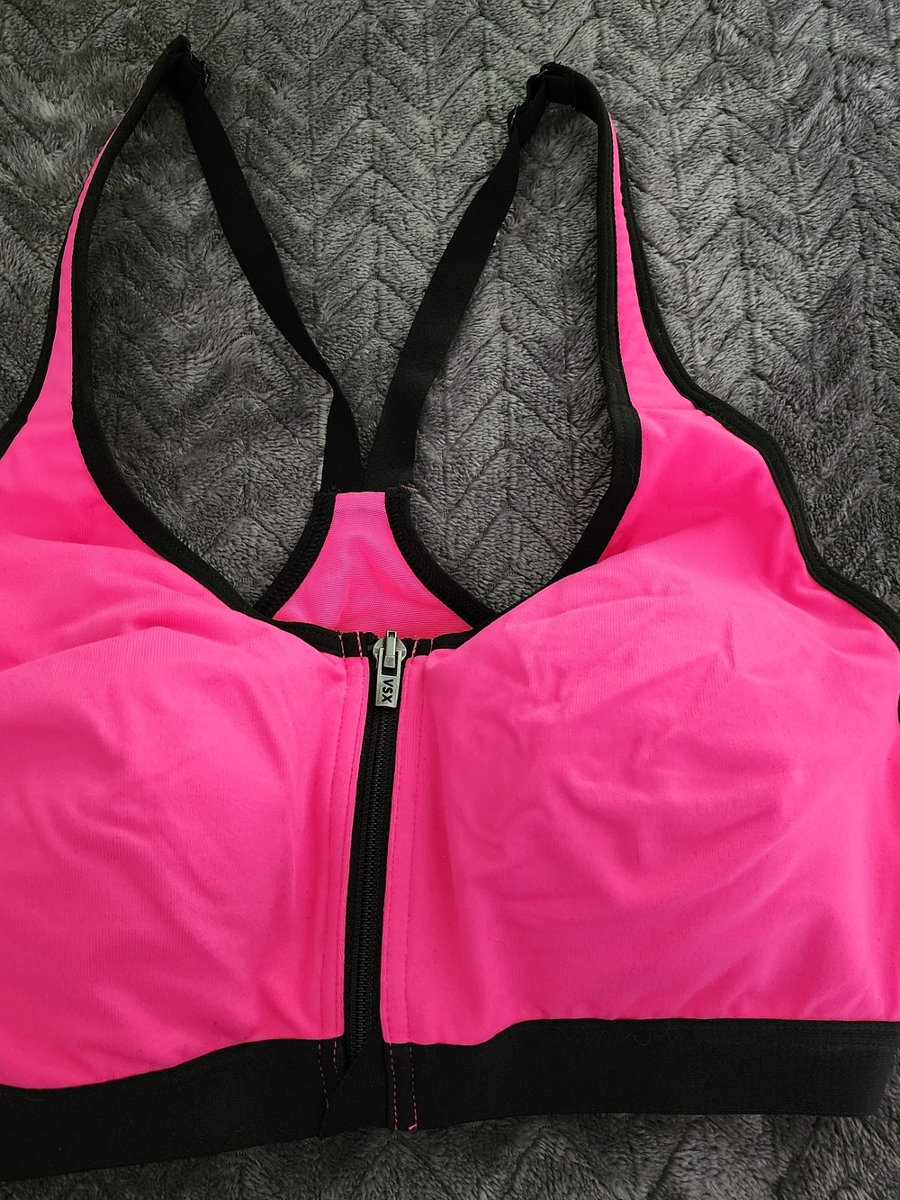 Victoria's Secret Hot Pink Front-Zip Racerback Sports Bra with Black Trim